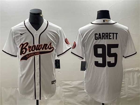 Men%27s Cleveland Browns #95 Myles Garrett White With Patch Cool Base Stitched Baseball Jersey->houston texans->NFL Jersey
